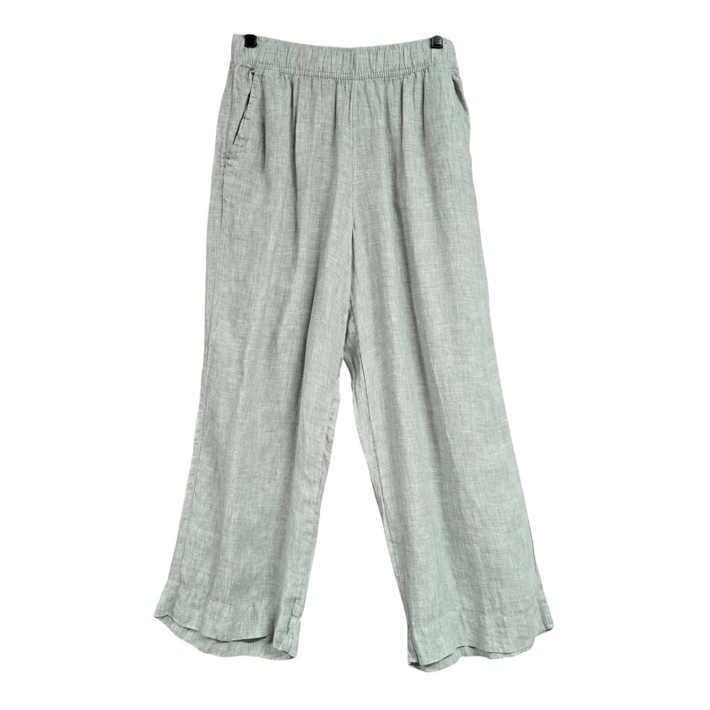 Tahari Essentials 100% Linen Wide Leg Lounge Pants Pocket Sage Green Women's M